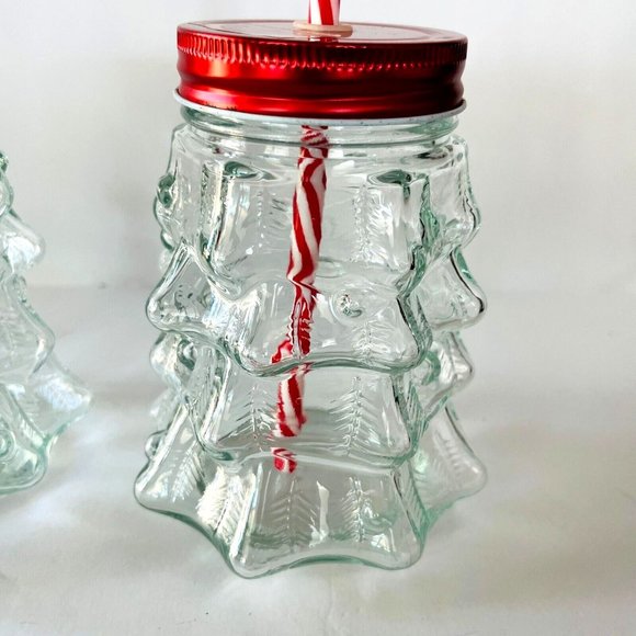 Amici Home Holiday Time 2 Clear Glass Christmas Tree Sipper with Red Lid Straw - Picture 4 of 14